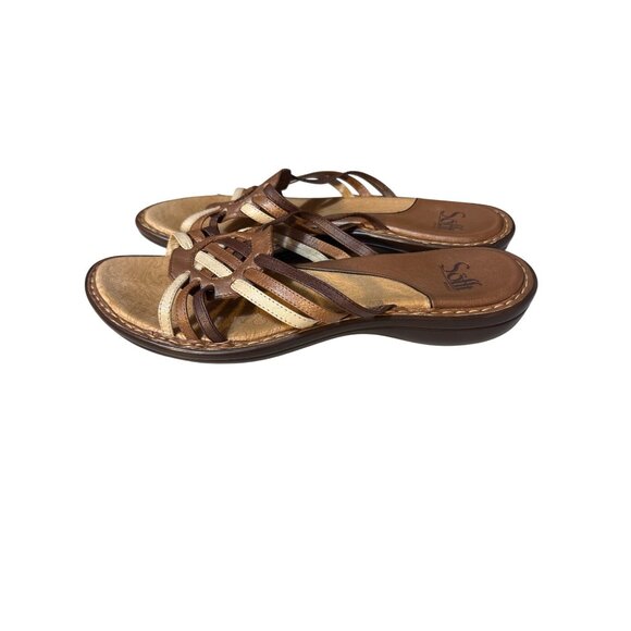Sofft Womens Brown & Cream Leather Strappy Slide Sandals Comfort Shoes Size 8 - Picture 1 of 7